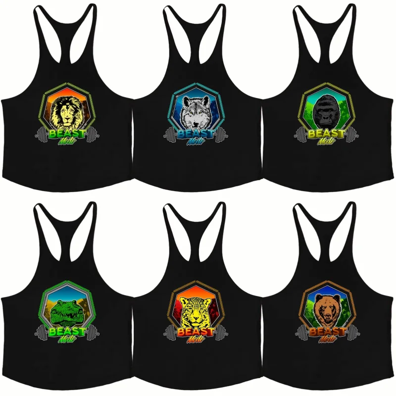 

Мужская майка-стрингер с графическим рисунком, хлопковая майка для спортзала, быстросохнущий жилет без рукавов с принтом для бодибилдинга, подъемный жилет для фитнеса