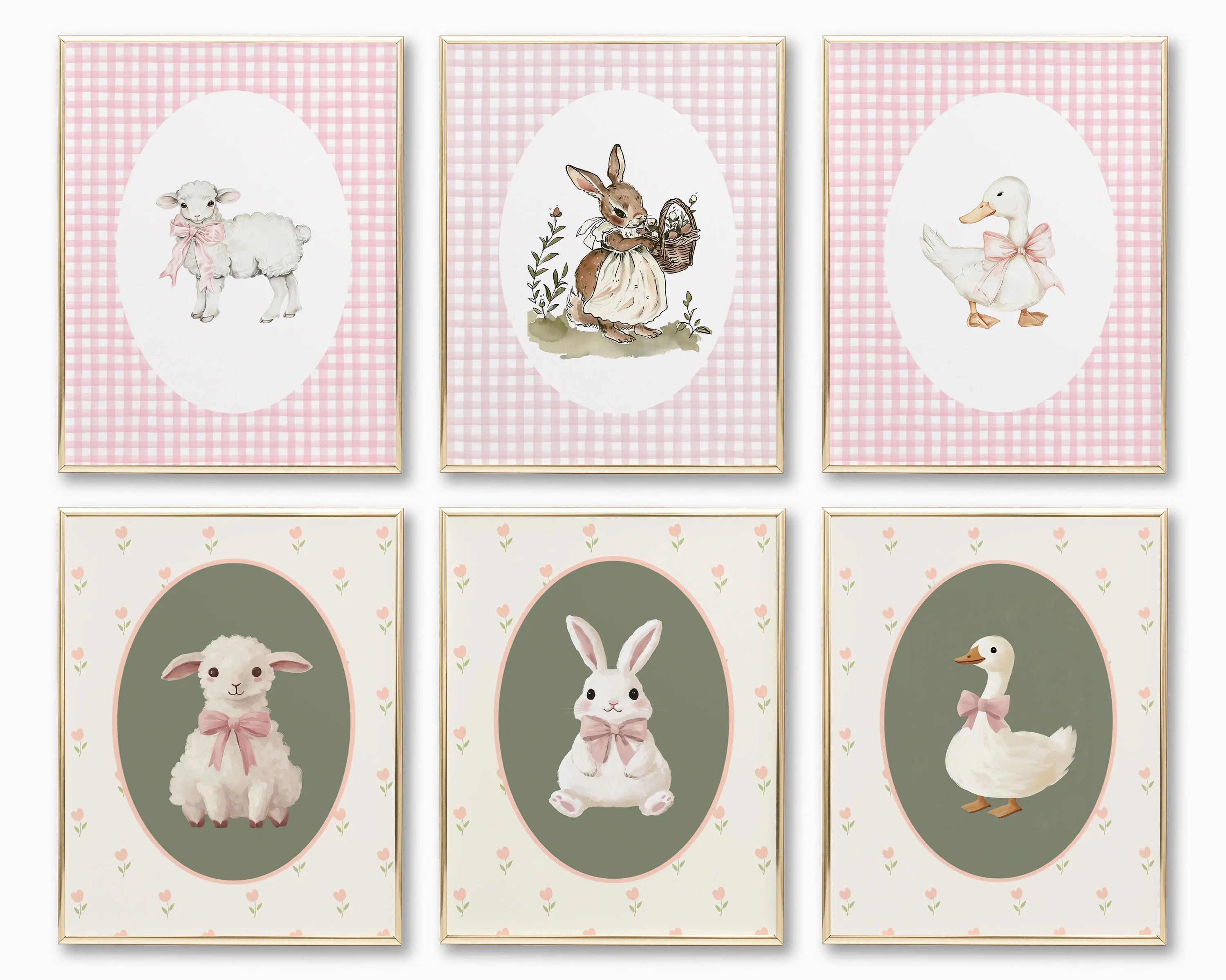 Cartoon Cute Animal Baby Lamb Duckling Bunny Poster Canvas Paint Prints Art Picture Home Girls' Children Room Wall Decor Gift