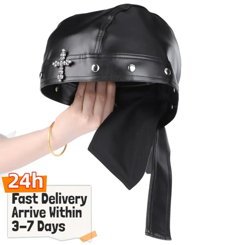 

PU Leather Motorcycle Skull Cap for Women Studded Cycling Bandana Doo Rags Adjustable with Snug Fit for Parties & Fashion Events