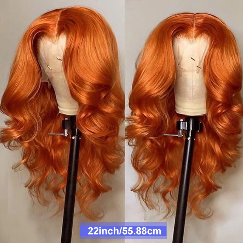 الزنجبيل البرتقالي قصير بوب شعر مستعار الجسم موجة 13x4 HD الدانتيل الشفاف الجبهة لينة ، ممتلئة ، لامعة 200% الكثافة الباروكات الشعر البشري 350 #