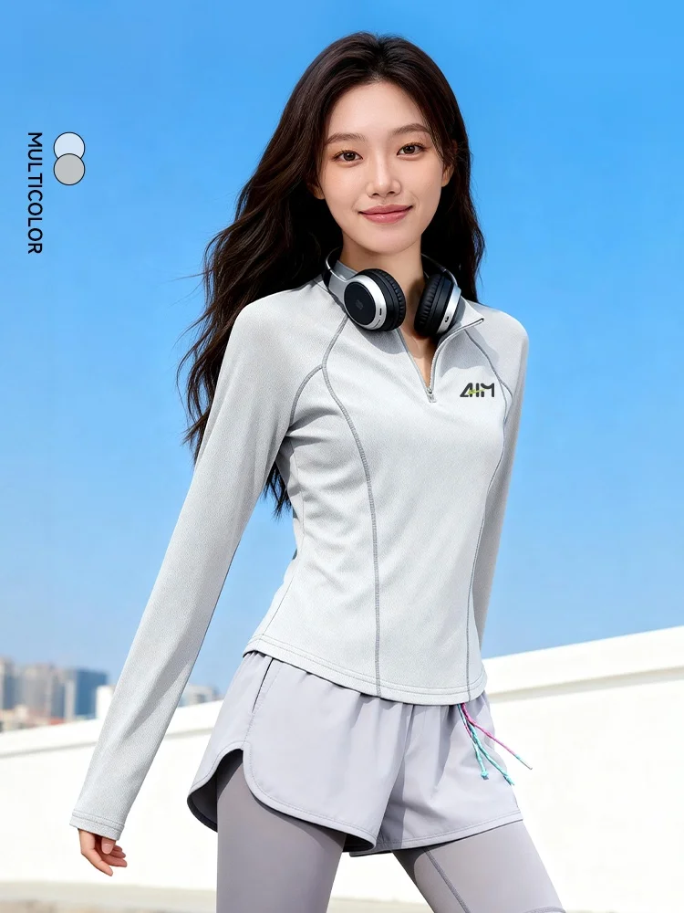 

HuiLi Long Sve Fitn Yoga T-irt Women's ort Sle Qui Dry Body ape Polylactic Acid Fiber Casual Top