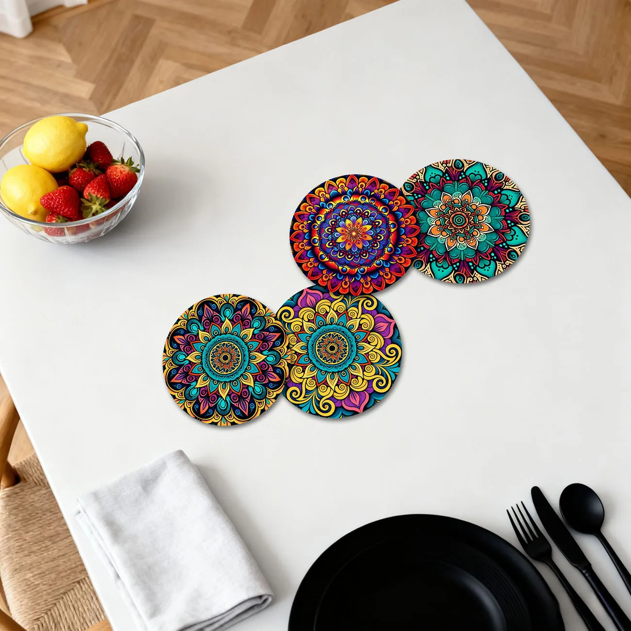 4-piece set - wooden placemat, anti slip and heat-resistant, desktop protection, dining table decoration, restaurant gift