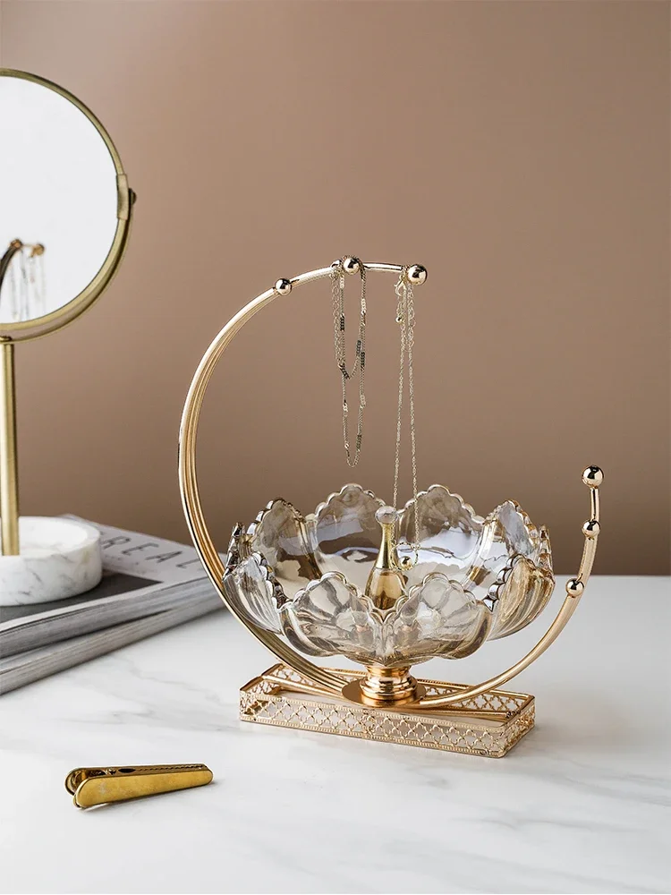 Nordic Style Snack Tray Modern Living Room Household Crystal Glass Fruit Candy Basket Light Luxury Jewelry Organizer Tray