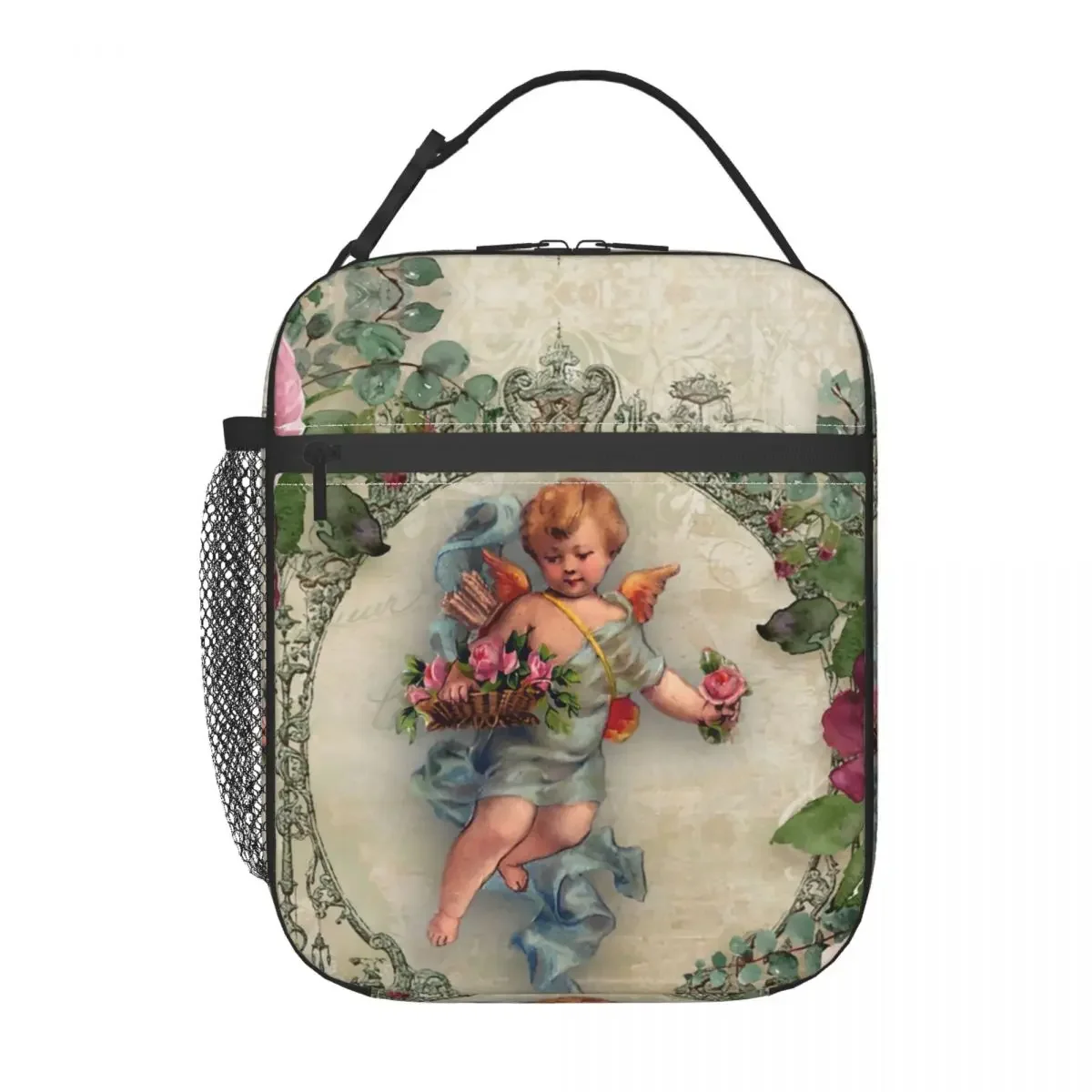 Custom Vintage Rose Victorian Angel Lunch Bag Men Women Cooler Warm Insulated Lunch Box for Children School