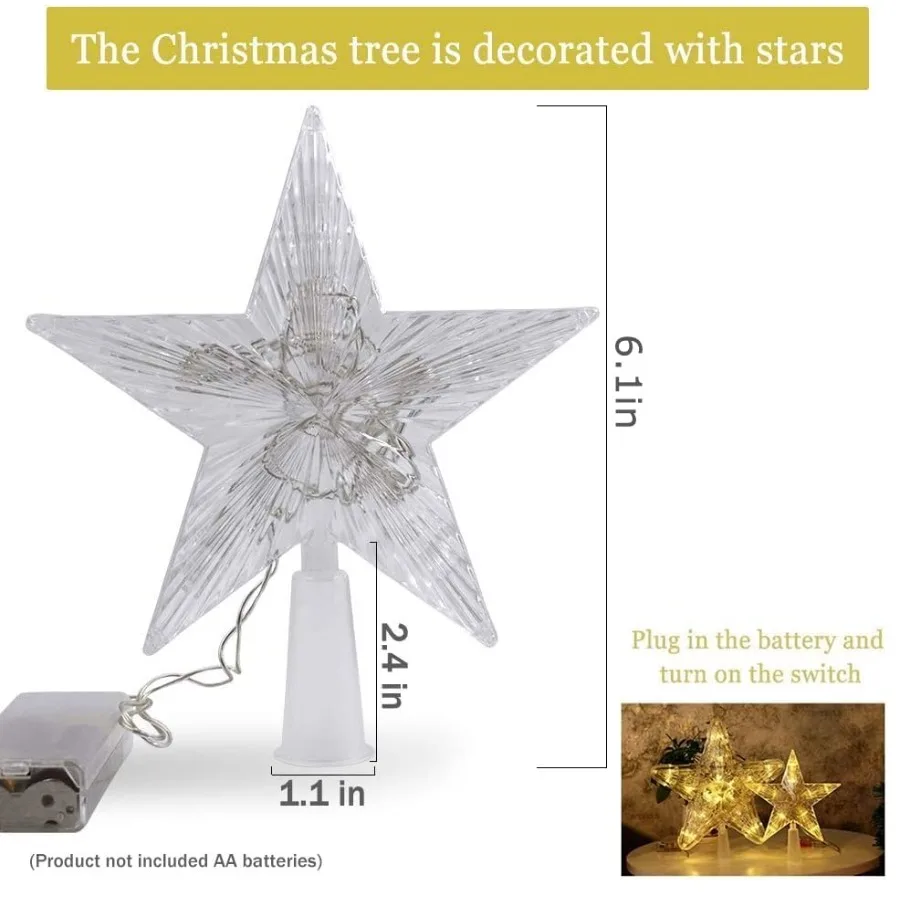 شجرة عيد الميلاد الصغيرة توبر ستار مع LED مضاءة 6 "نجمة شجرة عطلة ريفي القبعات العالية بطارية تعمل بالطاقة لعيد الميلاد الداخلي O