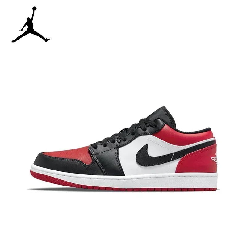 Original Air Jordan 1 Low "Bred Toe" สีแดงสีดําสีขาวสําหรับชายคลาสสิก Retro บาสเกตบอล Street รองเท้าผ้าใบลําลองรองเท้า 553558 -612