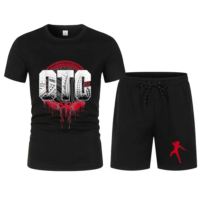 Men's Black Roman Reigns OTC T-Shirt Shorts Set Summer Short Sleeve Men Overiszed Suits 2024 New Causal Clothing Sets