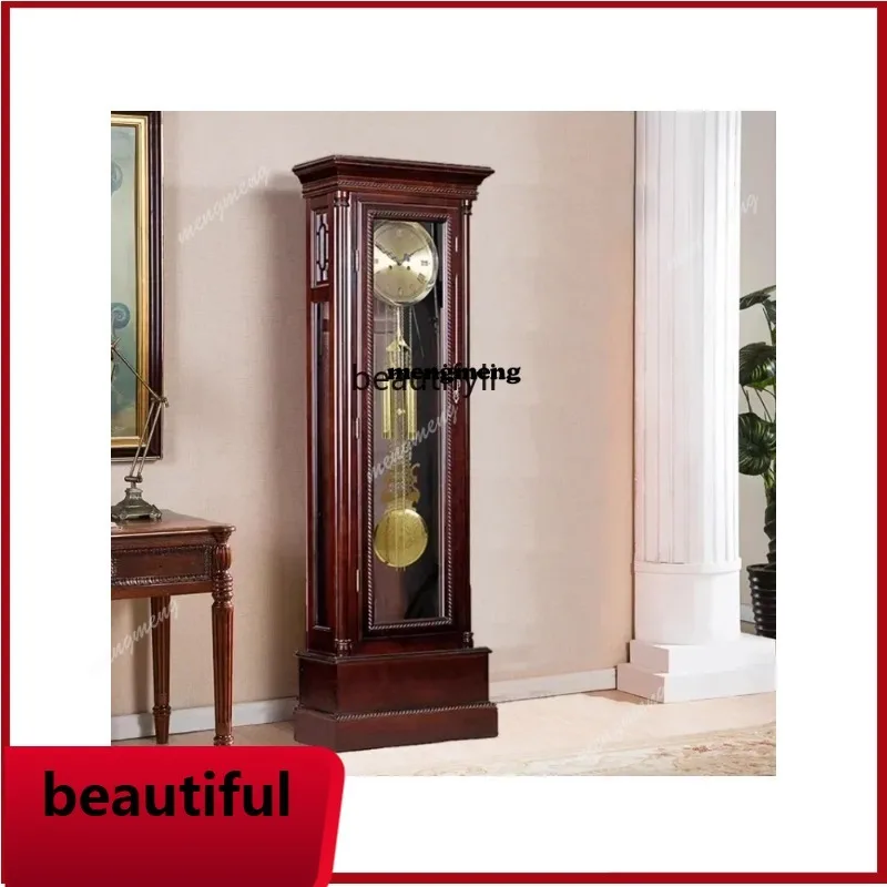 N  Solid Wood Mechanical Floor Clock European-Style Living Room Clock Home Chinese Retro Vertical Time Reporting Large Swing