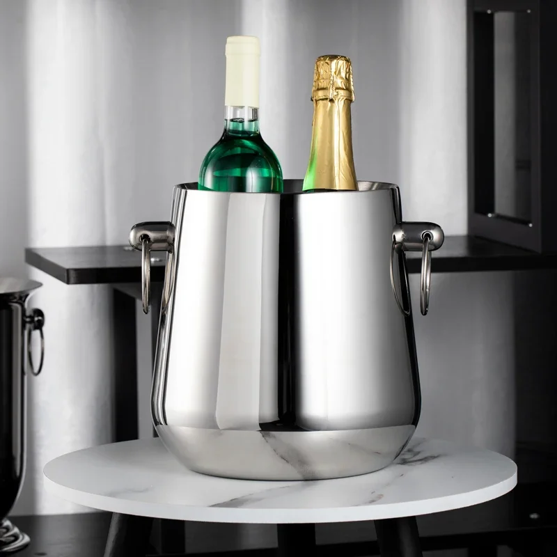 

Stainless Steel Wine Barrel, High-end Champagne Cooler, Two-layer Ice Bucket for Home and Bar