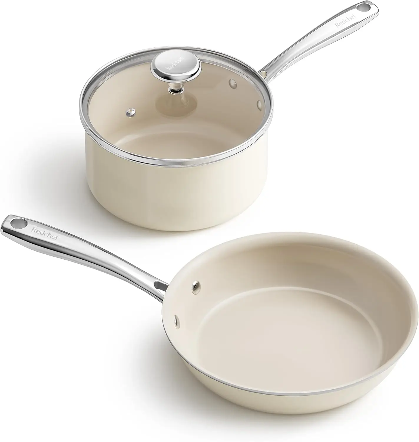 Sartén Antiadherente de Cerámica de 8 Pulgadas y Juego de Cacerola de 2.5 Litros con Tapa, Compatible con Inducción, Apta para Horno, Apta para Lavavajillas