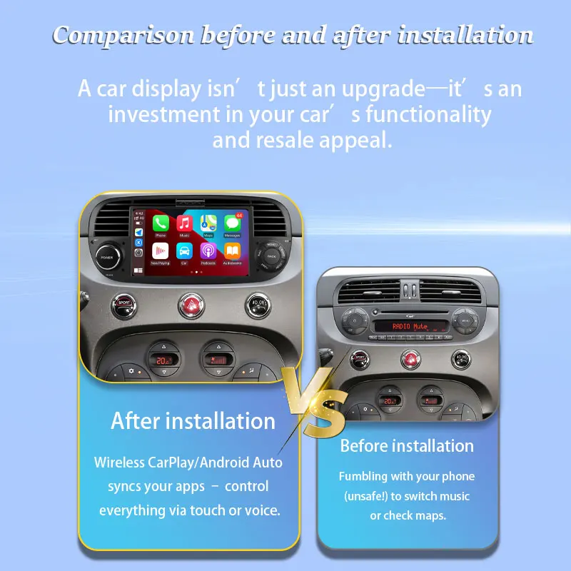 7'' Android 16 for FIAT 500 Abarth 2007 - 2015 Car Radio GPS Navi BT DSP Stereo Audio Multimedia Player WiFi 4G Wireless CarPlay