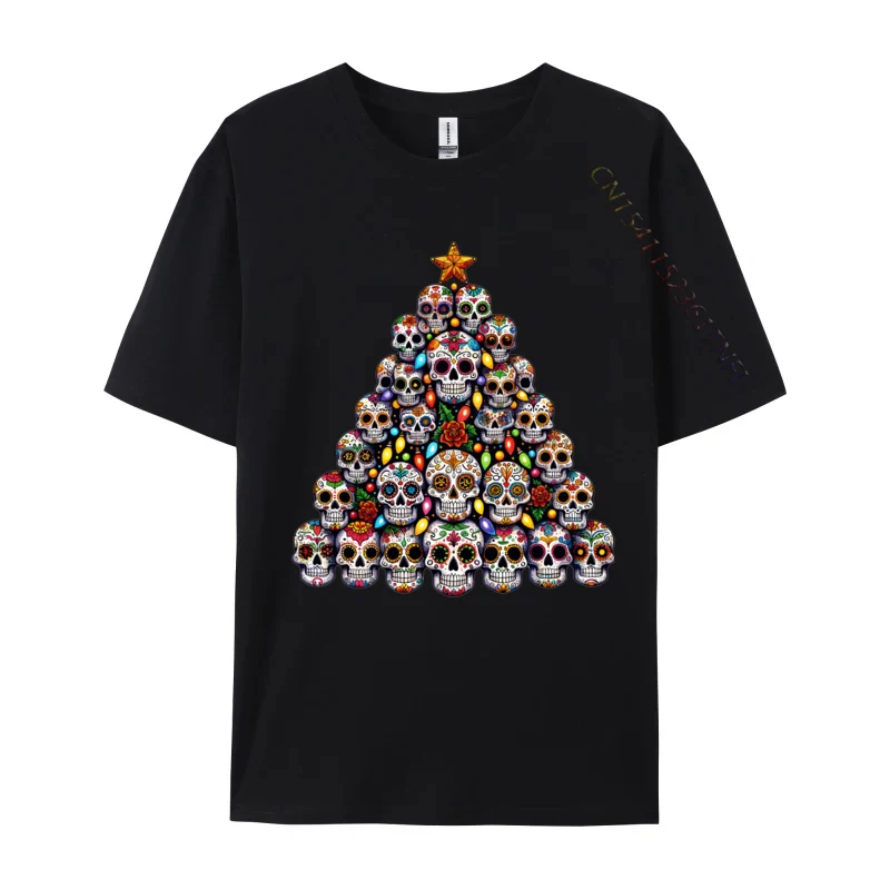 

Mexican Christmas Skulls Tree T Shirt Discount Round Neck Tshirts Family Short Sleeve 100% Cotton Fabric Men's Sweatshirts