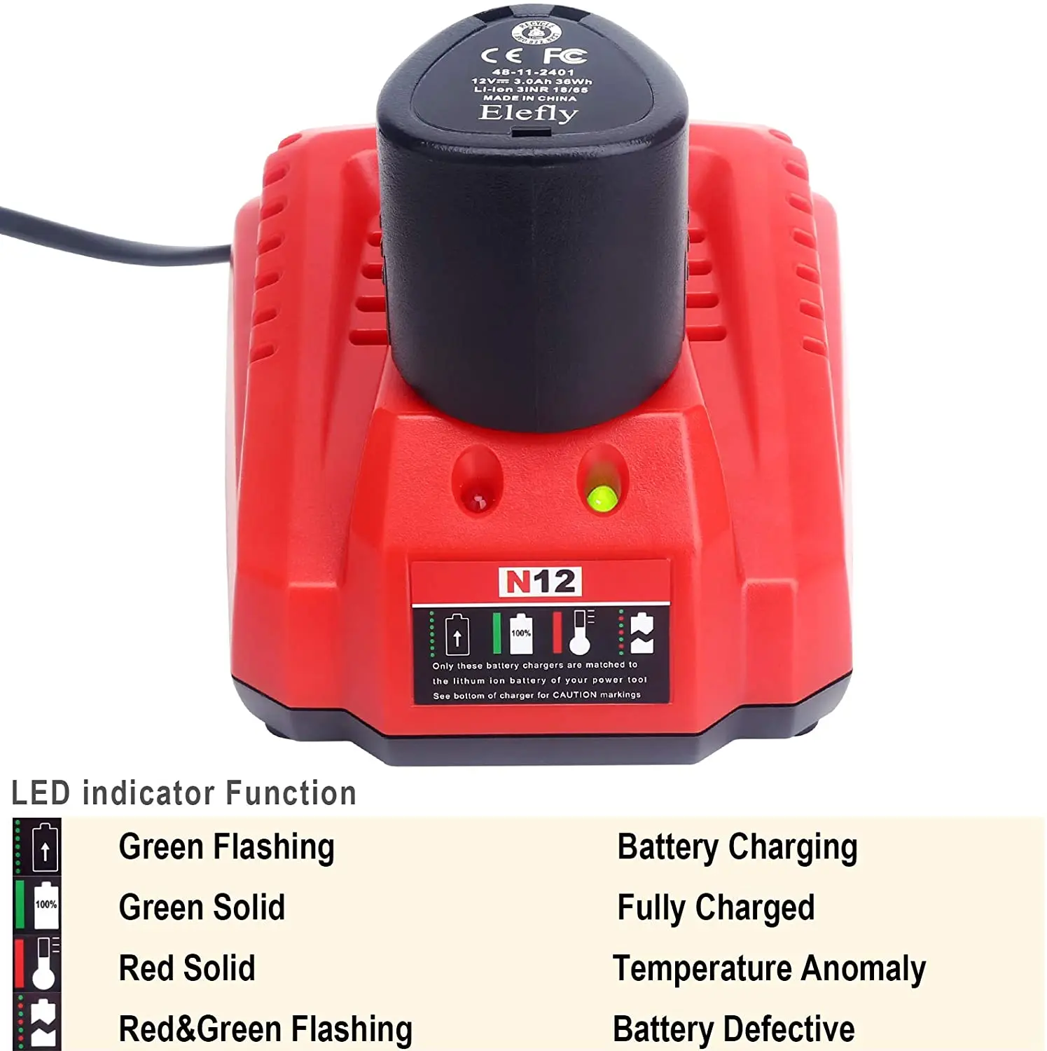 12V M12 Battery Charger Replacement for Milwaukee M12 Charger 48-59-2401 Compatible with Milwaukee M12 Lithium Battery