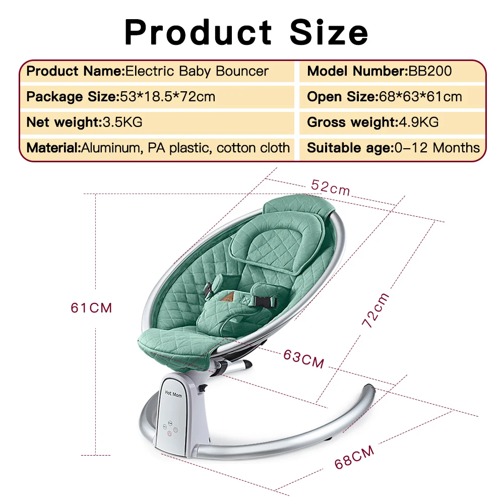 Electric Baby Bouncer for Infant,Bluetooth Baby Swing Enabled Automatic, Baby Rocker Inset Music Speaker, Baby Chair Intelligent