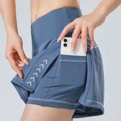 Shorts de yoga élastiques pour femmes, pantalons courts de fitness, taille haute, double couche, sports de gym, course à pied, entraînement, été