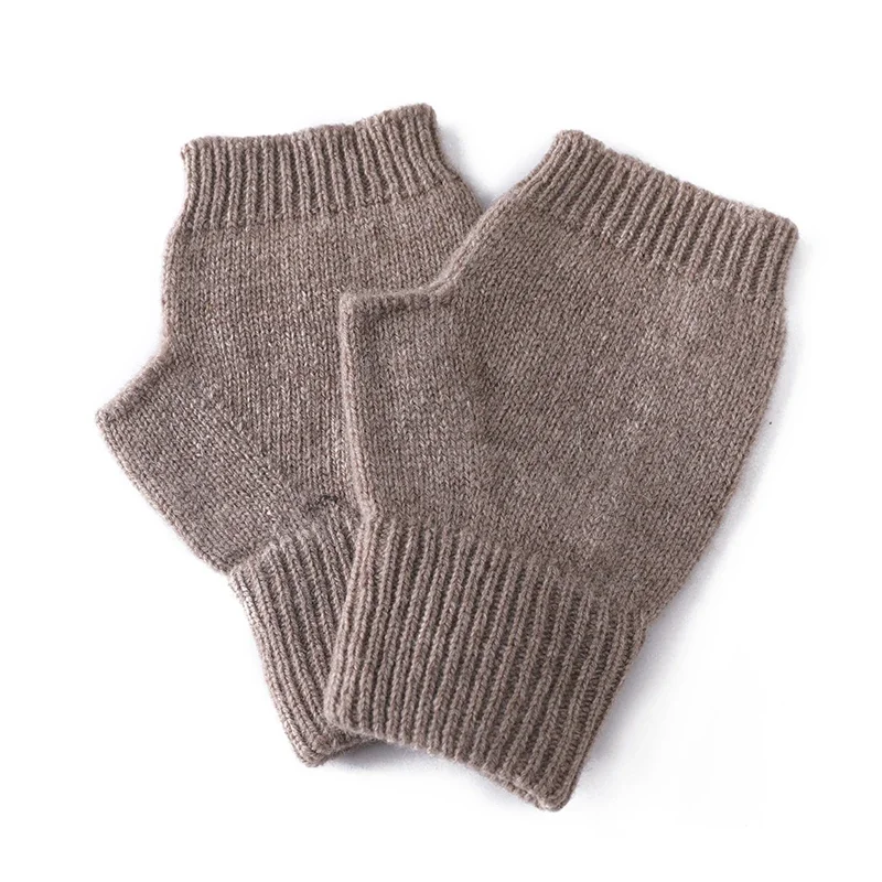 Women 100% Pure Wool Half Finger Gloves Solid Ribbed Knit Fingerless Mittens Winter Warm Hand Cuffs Working Writing Daily Wear