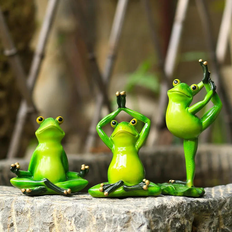 

Cute Yoga Frogs Resin Statue Outdoor Garden Bonsai Decorative Frogs Animal Sculpture For Home Office Room Garden Decor Ornament