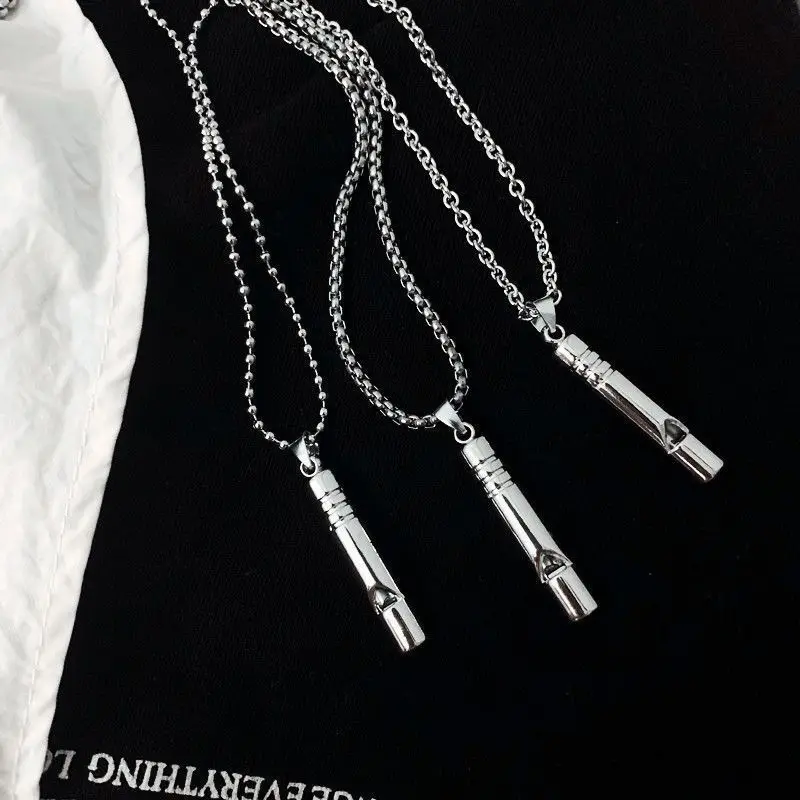 Fashion Stainless Silver Color Whistle Pendant Necklace For Unisex Practical Collar Chain Jewelry Accessories Casual Party Gift