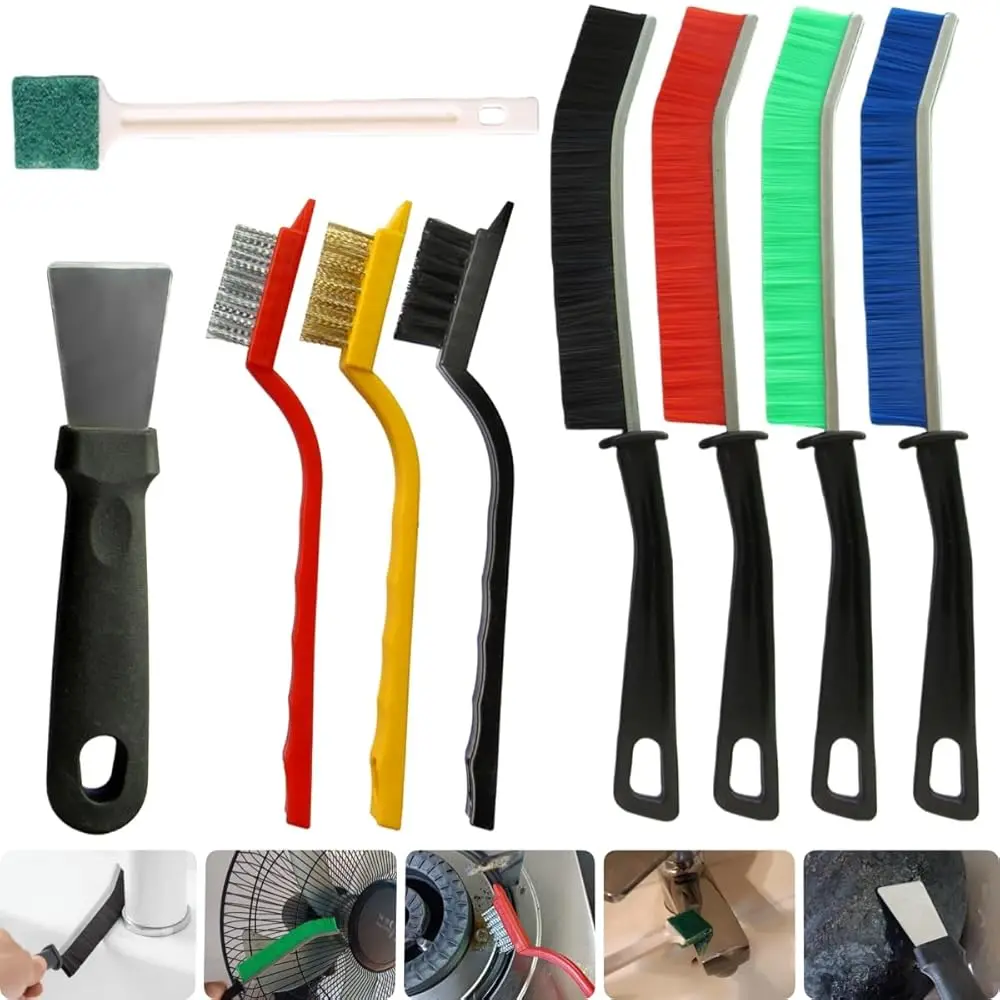 Juego de 9 cepillos de limpieza, cepillo pequeño para espacios reducidos, producto de limpieza para el hogar, adecuado para limpiar huecos pequeños en la cocina y