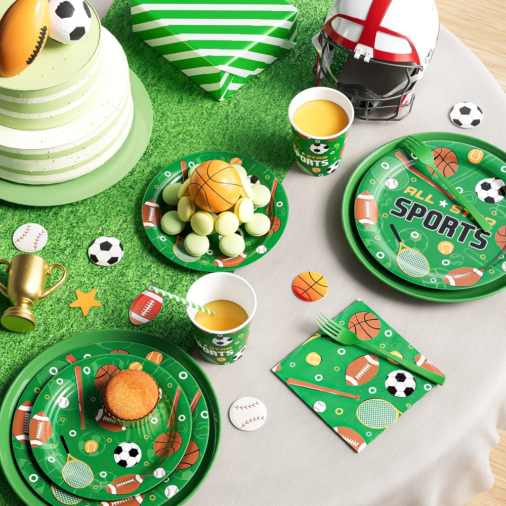 

96pcs Football Soccer Theme Disposable Tableware Soccer Party Cups Plates Baby Shower Boys Soccer Theme Birthday Party Supplies