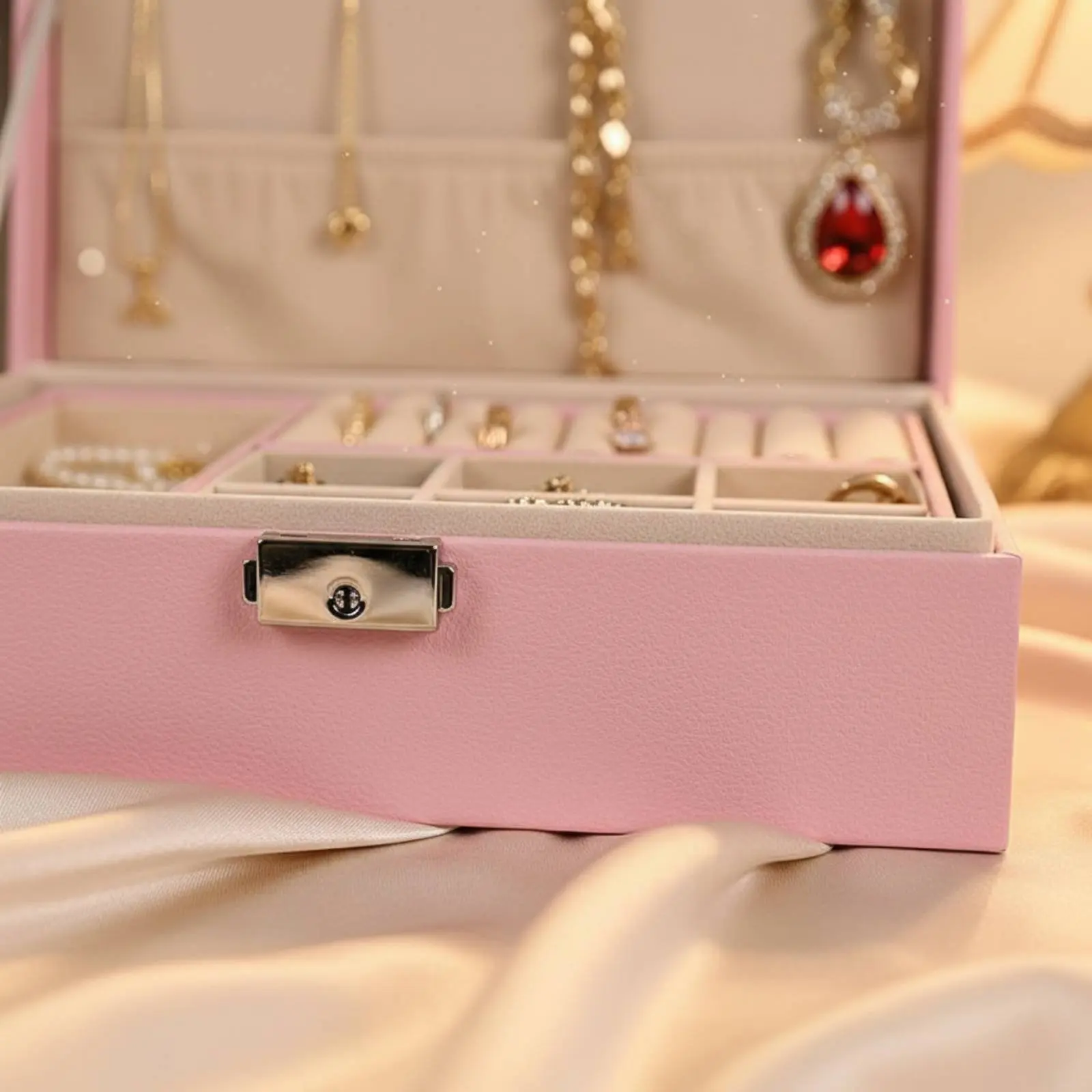 Jewelry Box Portable Jewelry Storage Case Large Capacity Accessory Box Secure Metal Clasp Band Earring Necklace Organizer