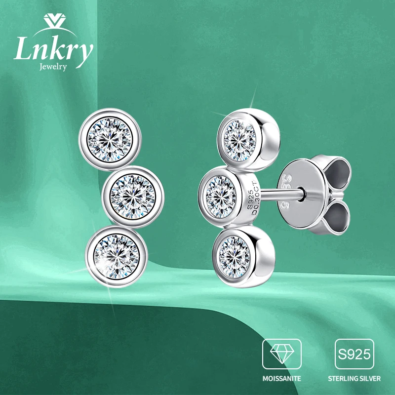 

Сертифицированные Lnkry 3 мм серьги с тремя камнями из муассанита Brinco, серьги-гвоздики из стерлингового серебра 925 пробы для женщин, ювелирные изделия с сертификатом