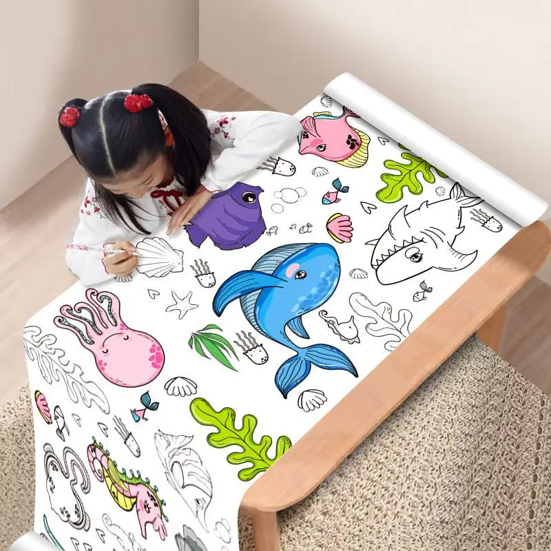 Rouleau de papier à colorier bricolage pour enfants, toile animale, remplissage de documents, graffiti découpé en papier, peinture, dos, école, dessin, 90cm