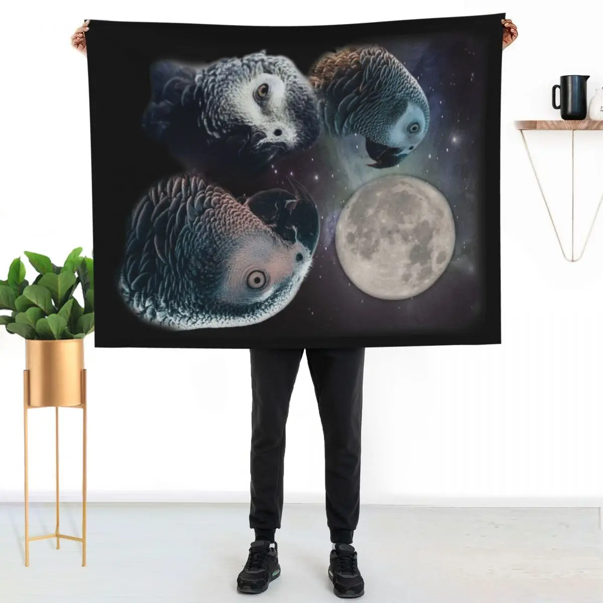 African Grey Parrot Three Wolves and Moon Style Throw Blanket For Baby Shaggy Sofa Throw Hairy Decorative Beds Blankets