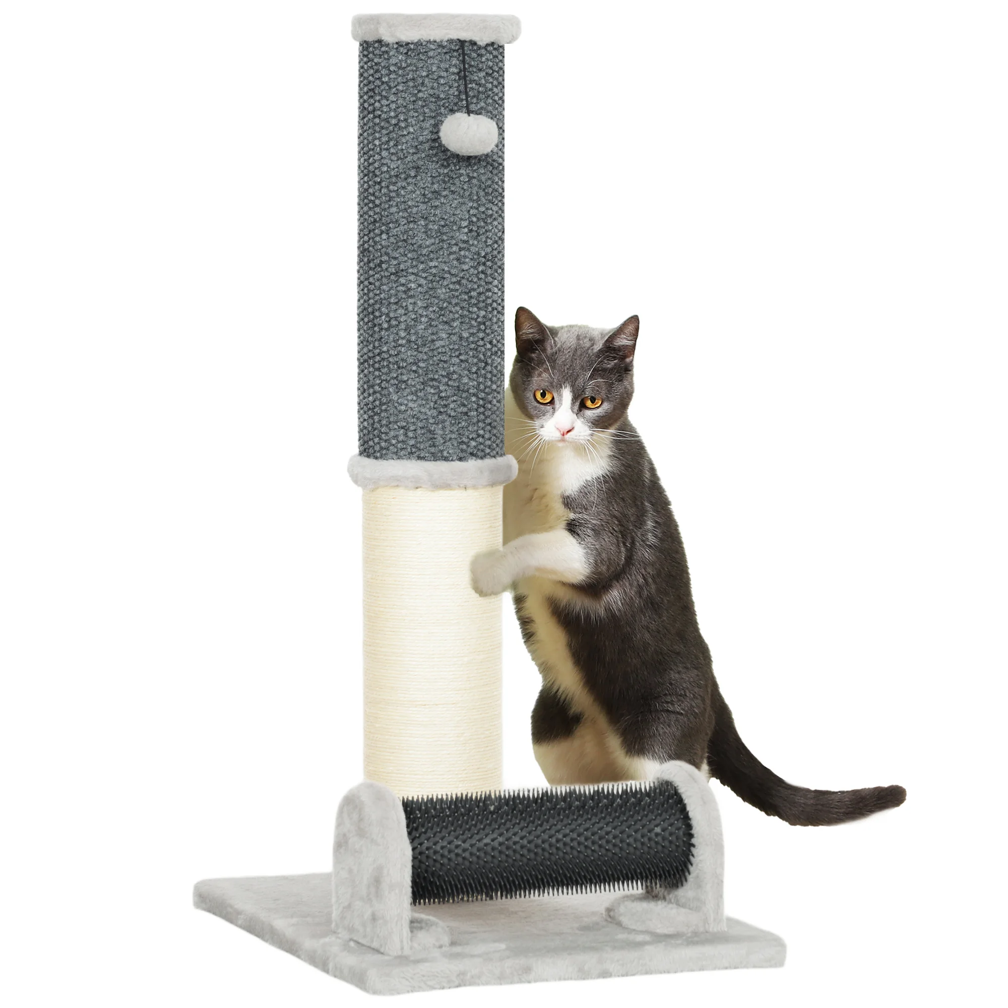 PawHut cat scraper Post 85 cm with cream Gray self groming brush