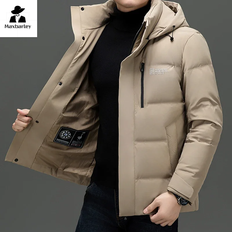 2024 Winter Thickened Goose Down Jacket Men's Fashion Luxury Lightweight Removable Hat Warm Coat Brand Men's Short Puffer Jacket