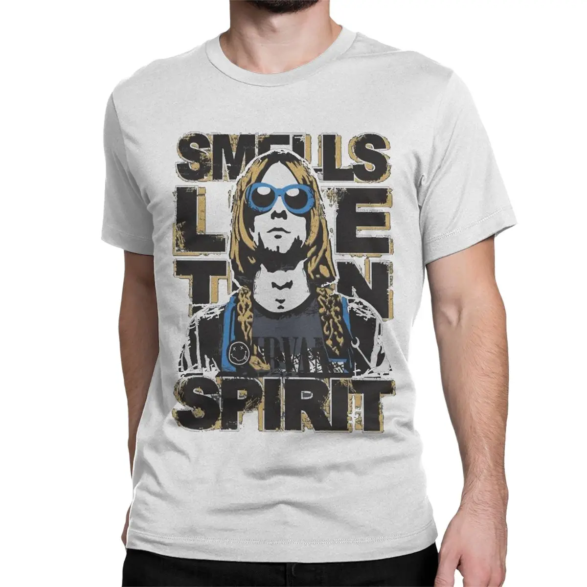 Kurt Cobain Smells Like Spirit Men T Shirts Vintage Tee Shirt Short Sleeve Round Collar T-Shirts Pure Cotton Party Clothing