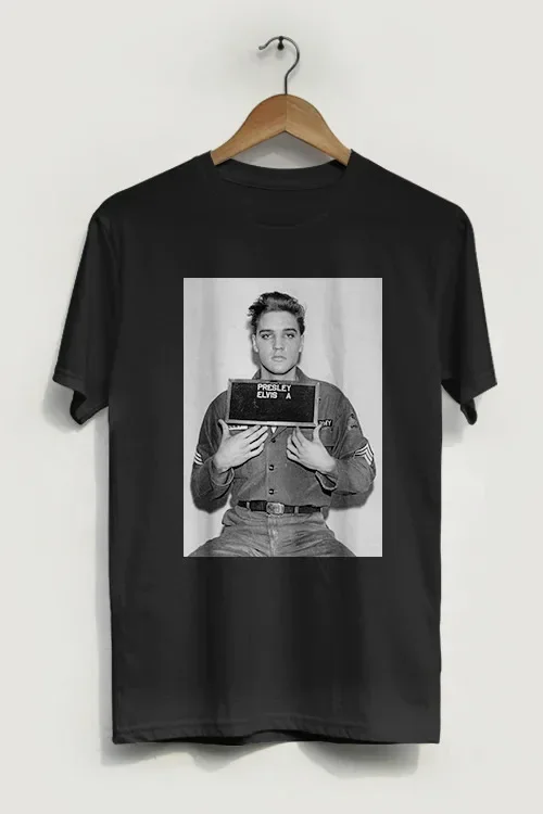 Authentic Presley Mug Shot Arrested Jail Photo Picture T-shirt men cotton tshirt summer brand Tee-shirt