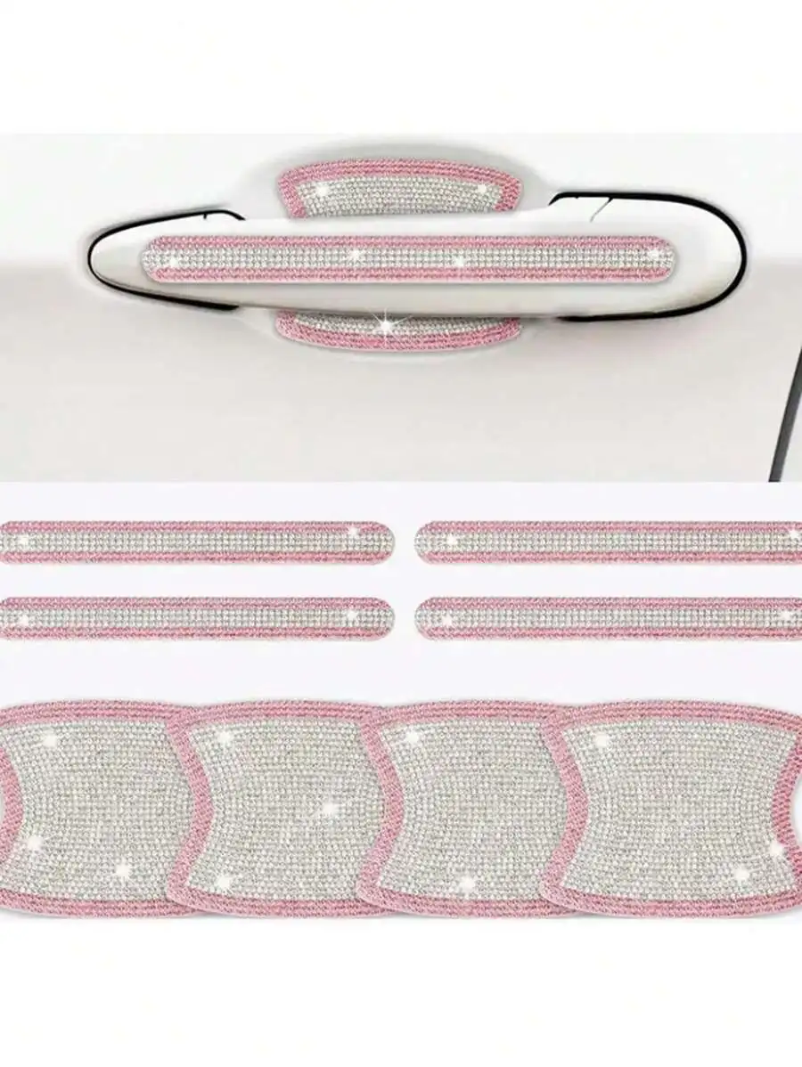 8pcs Shiny Car Door Handle Protective Sticker, Sparkly Car Accessories, Women Shiny Door Handle Cover, Car Crystal Rhinestone