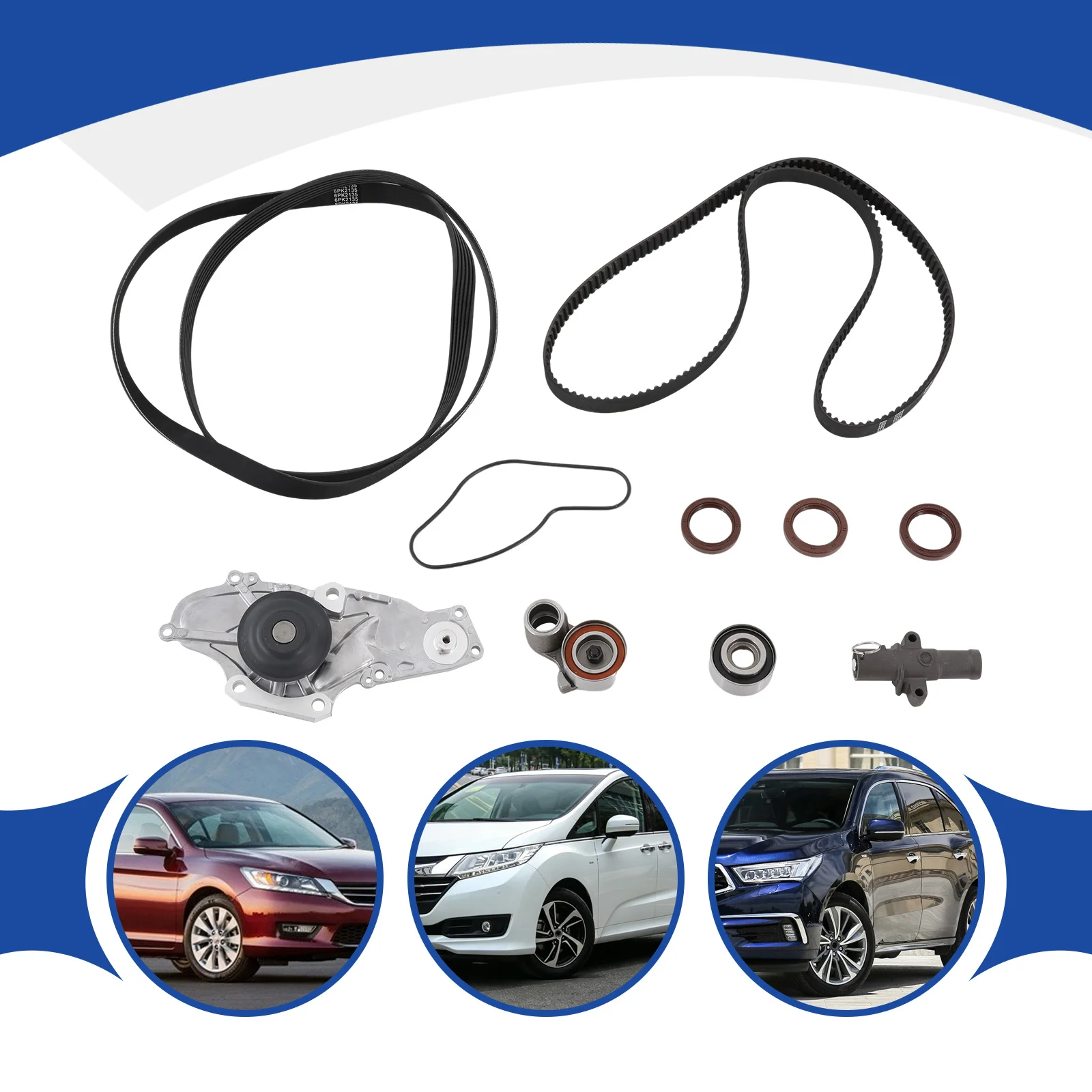 Timing Belt Kit with Water Pump, Hydraulic Tensioner, Idler Pulley, Seals & Serpentine Belt, Replacement for Honda Acura ,Saturn, Accord, Crosstour, Odyssey ,Pilot ,Ridgeline  3.0L 3.5L 3.7L V6 Engines