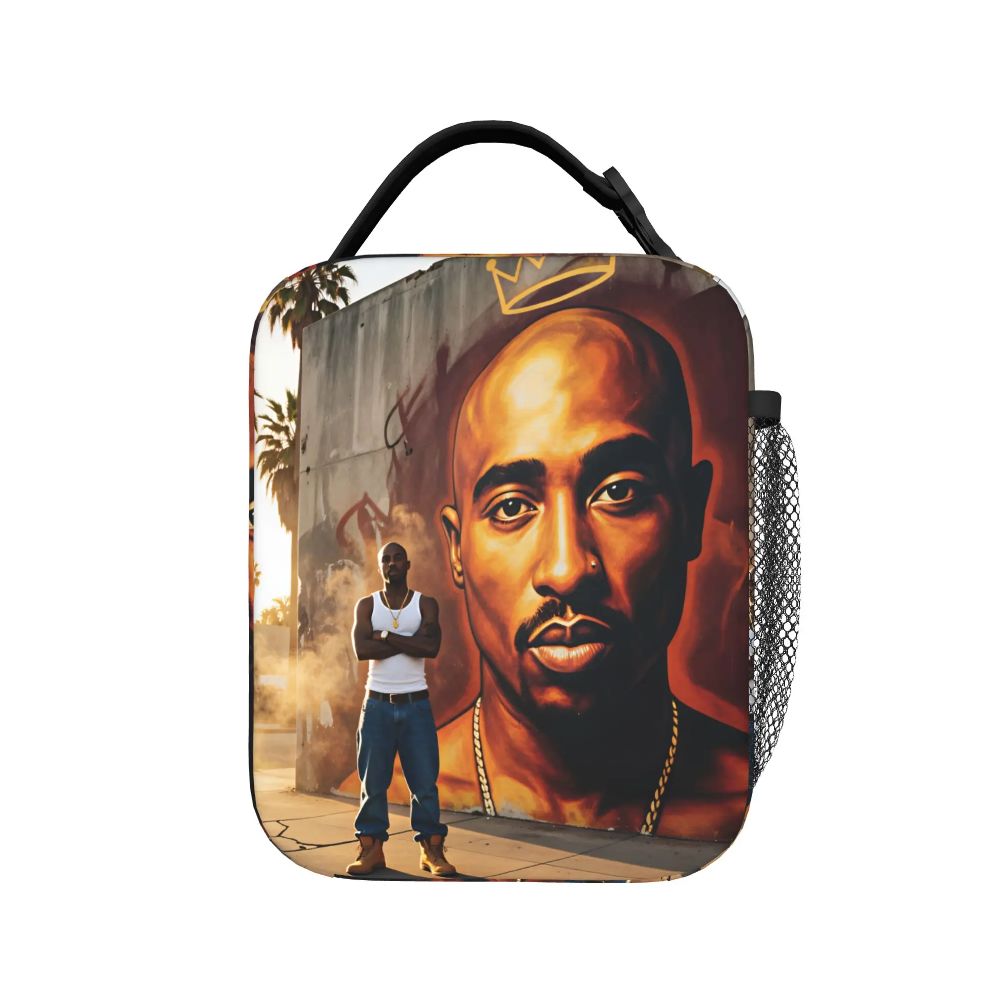 Rapper Tupacs Lunch Bag  Retro Lunch Box For Adult Picnic Portable Cooler Bag Waterproof Print Tote Food Bags