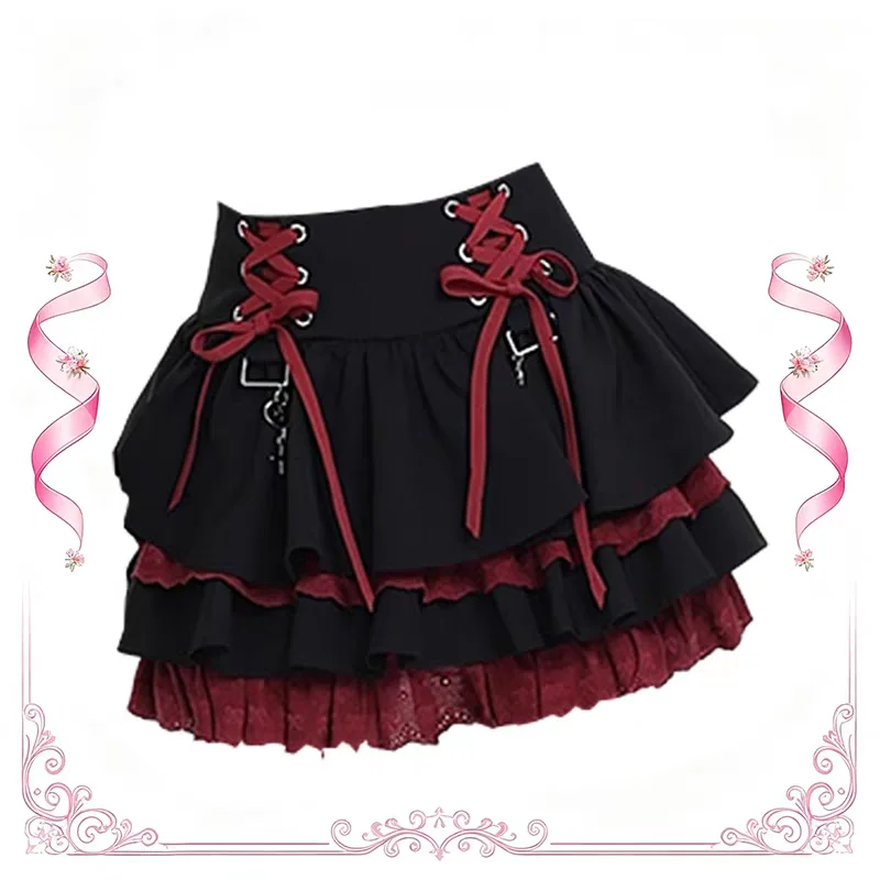 Sweet Cool Y2K Girls Big Size 300 Pounds Cake Skirt High Waist Bouncy Ruffle Tied Half Skirt Polyester Fiber Daily Wear