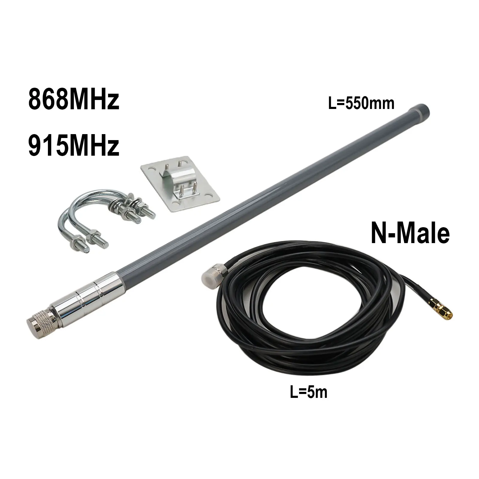 For LORA Antenna Antenna Kit 50 Ohms 550mm 12dBi 868-915MHz Fiberglass RG58 Single Core Wire Vertical Polarization