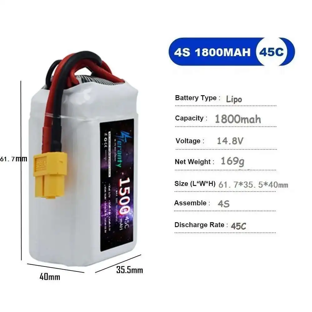 TERANTY 2S 3S 4S 6S Lipo Battery 1800MAH 45C 7.4V 11.1V 14.8V 22.2V Battery For RC Car Drone Quadcopter Boat 2PCS