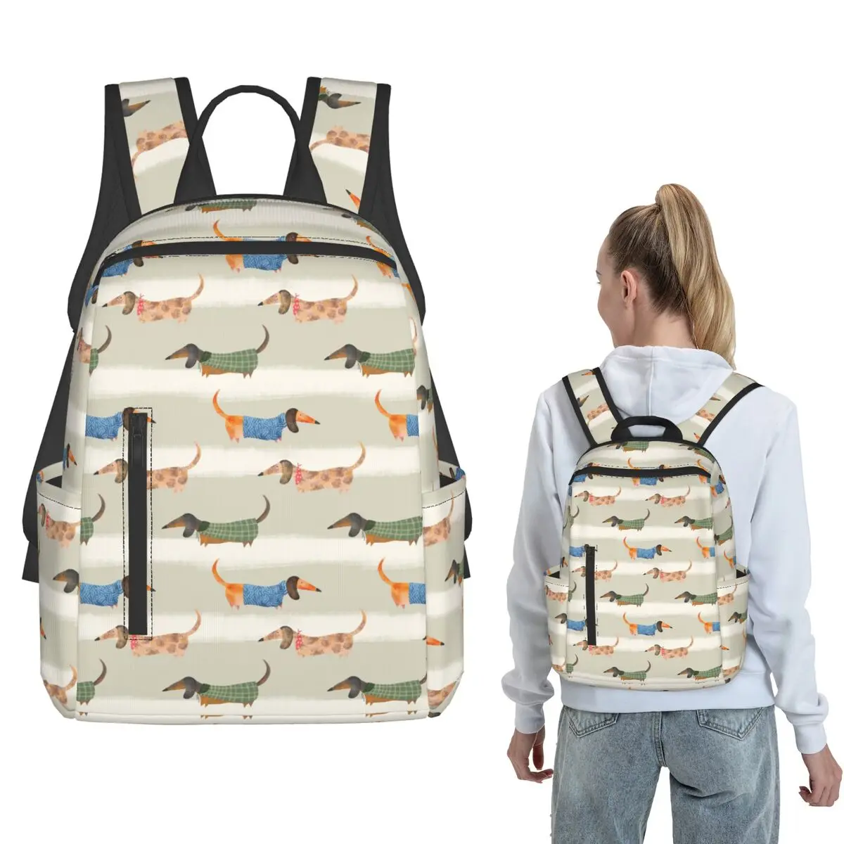 

Vintage Sausage Dog Dachshund Pattern Backpack Large Capacity Children BookBag School Bag Shoulder Bags for Men Women