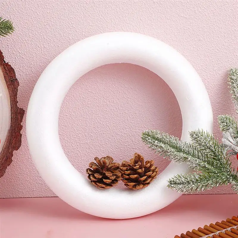 6pcs 10/20/25cm White Round Polystyrene Foam Wreath Ring Unfinished DIY Painting Blank Circle Garland Wedding Party Decorations