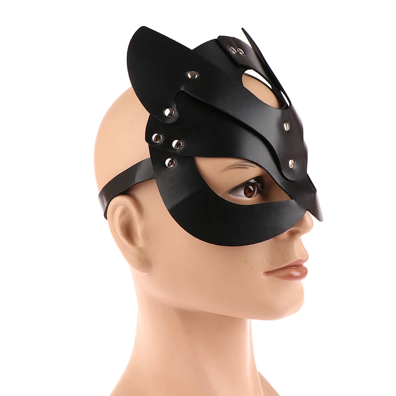 〔CC88〕Sexy Half Face Mask Cosplay Props for Cat Women. Rivet Punk Collar Leather Anime Mask Halloween Masquerade Party Masks