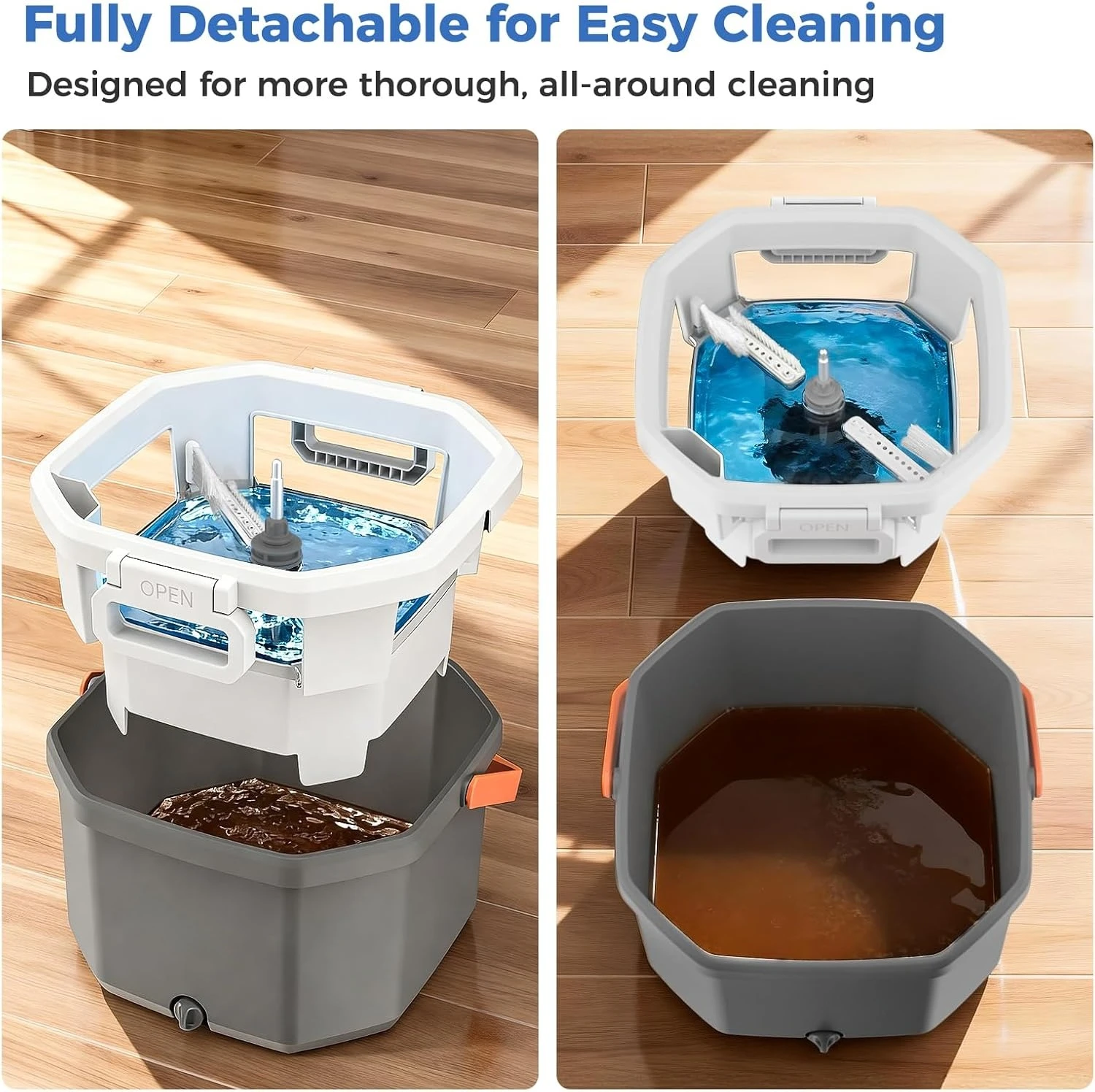 Spin Mop and Bucket Set with Wringer,Hands-Free Floor Mop with 2 Washable Microfiber Pads