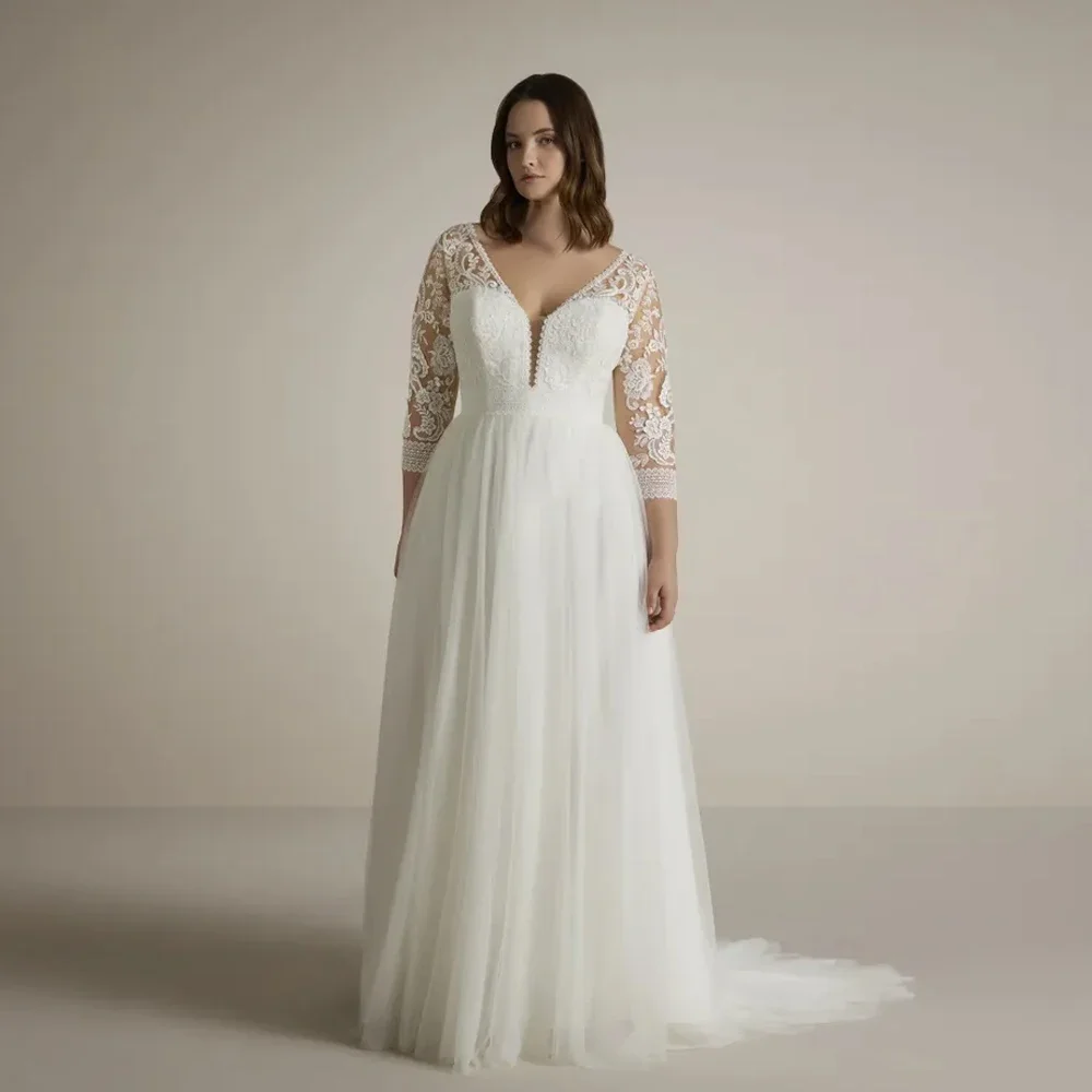 

Flavinke Customized V Neck Wedding Dresses 2025 with Lace Ivory Strapless Bridal Gowns Women Summer Quarter Vestido De Novia New