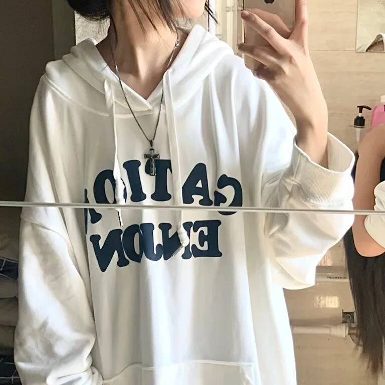 

Hooded Cotton Hoodies Clothes For Women Material Thick Zippered Sporty Basics Prints Embroidered Multi-Pocket Decor Outerwear