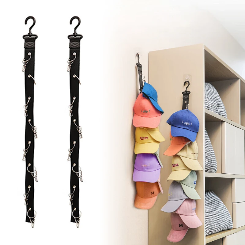 Stainless Steel Hat Rack with 8 Clips - Can Hold 16 Baseball Caps Storage Rack for Home and Wardrobe Organizer