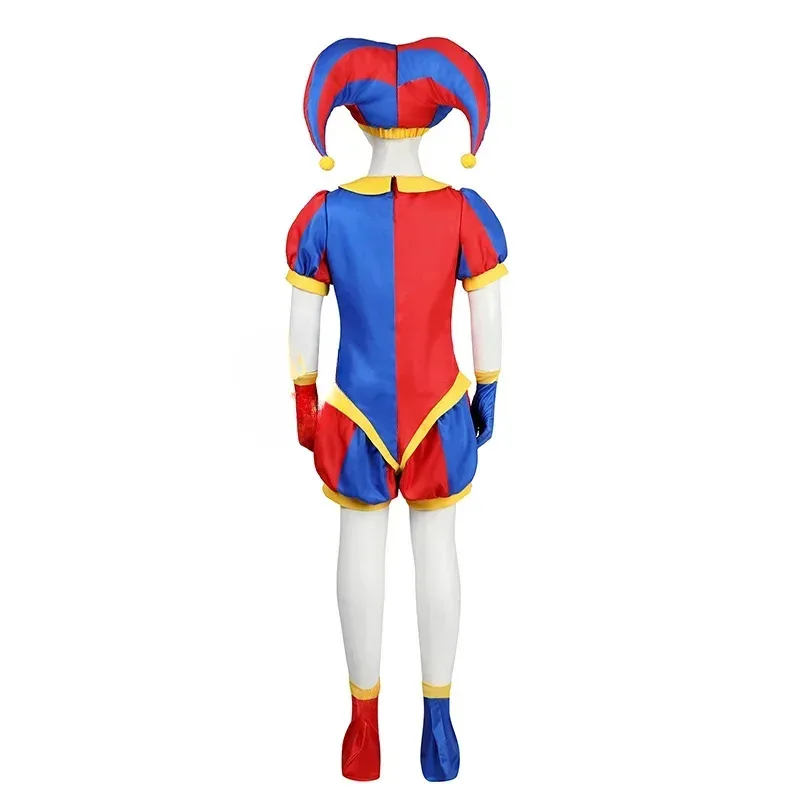 CyThe Amazing Digital Circus Pomni Cosplay Costume Cartoon Uniform Hat Gloves Outfit  Halloween Party for Women Men Kids Props