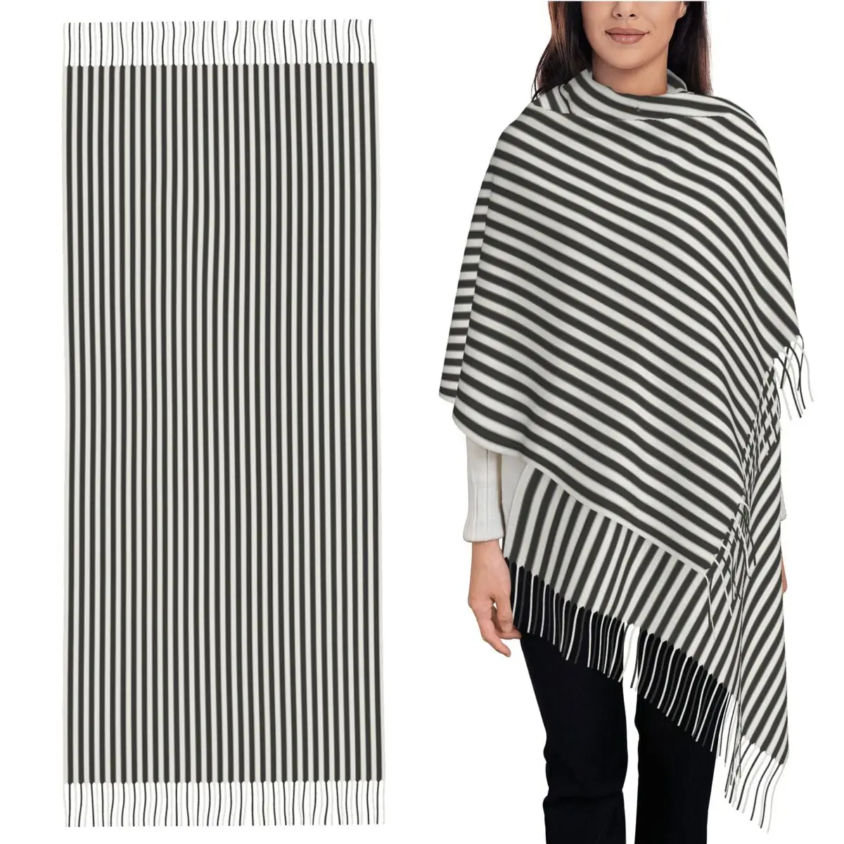 

Шарф в вертикальную и горизонтальную полоску, шарфы с кисточками, женские мягкие теплые шали и накидки, длинная осенне-зимняя шаль