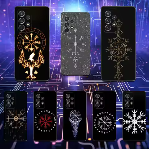 V-Viking Logo V-Vegvisir Phone Case For Samsung S25,S24,S23,S22,S21,S20,S10,Ultra,Plus,Lite,FE,Soft Silicone Black Cover