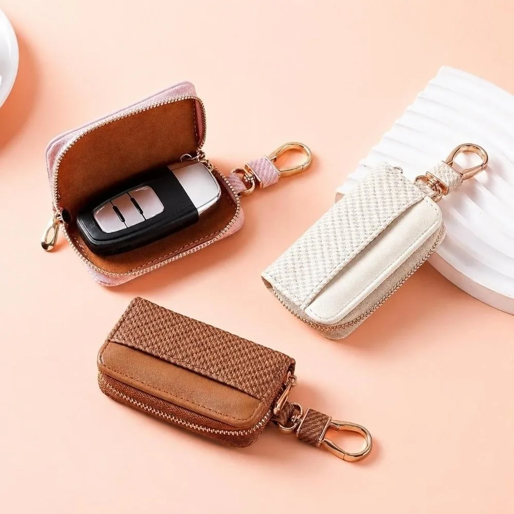 New PuLeather Car Key Bag Zipper Portable Key Holder Wallet Solid Color Coin Holder Key Protector Bag For Car Keys