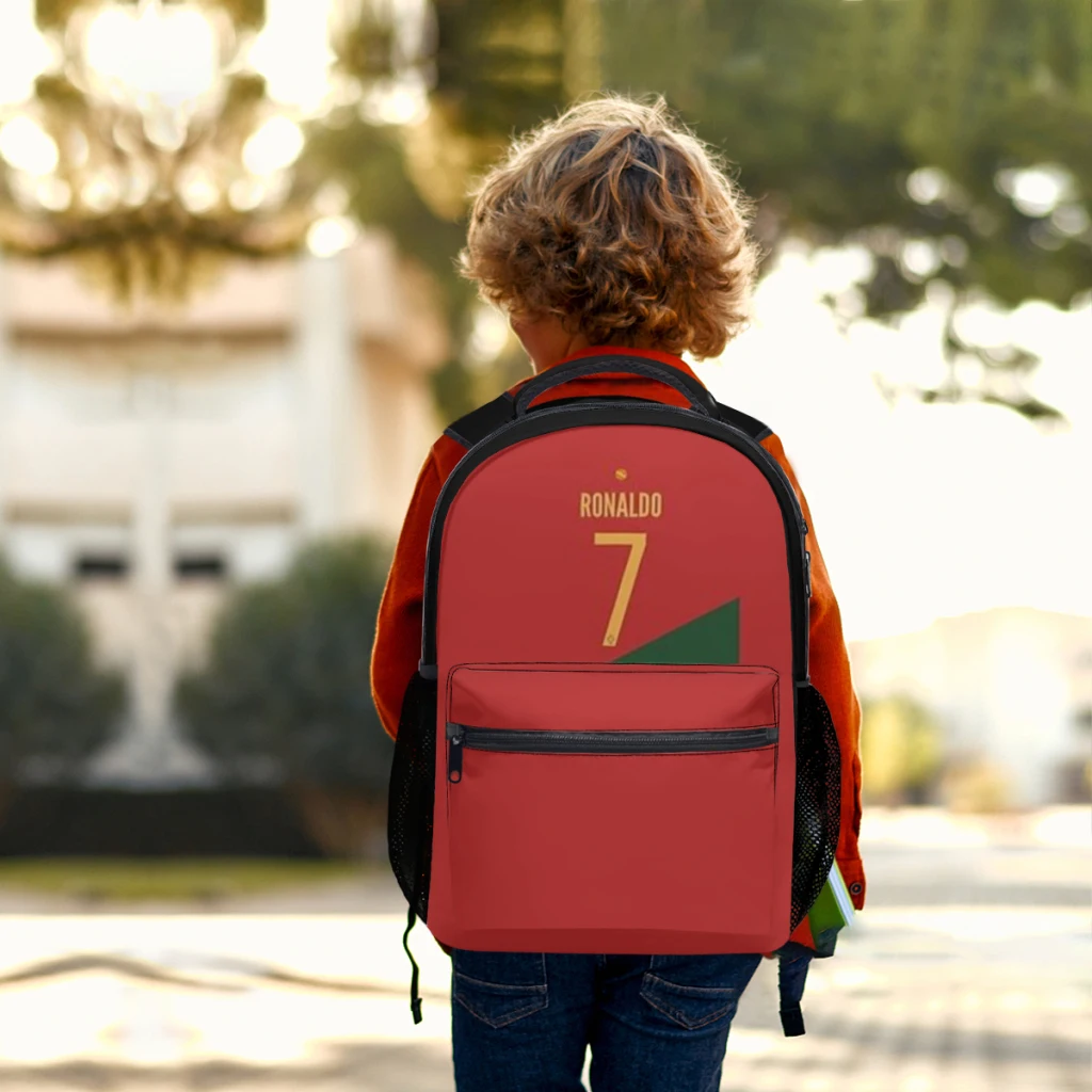 Zaino in jersey della squadra nazionale CR7 per ragazzi Zaino per studenti di grande capacità Zaino per studenti delle scuole superiori dei cartoni animati da 17 pollici